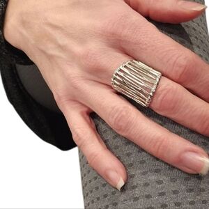 NEW Silver-Tone Stainless Steel Women's Statement Ring - OS